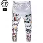 acheter philipp plein jeans for hommes france coupe droite crane printing blanc p06